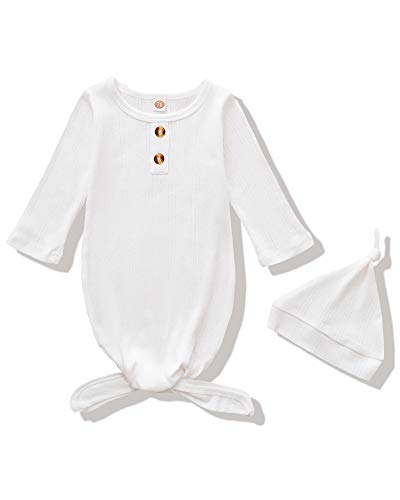 Unisex Baby Cotton Gowns Newborn Boy Girl Nightgown Infant Sleepers Gown Baby Coming Home Outfits White
