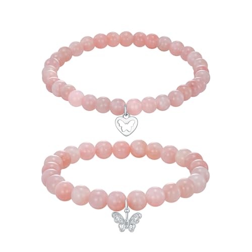 LWQQWL Mother Daughter Beaded Bracelets for Women Matching Bracelet with 925 Sterling Silver Butterfly Charms Jewelry Gifts