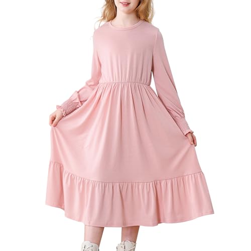 Girls Long Sleeve Dress A Line Fall Winter Dresses Ruffle Hem Kids Casual Holiday Christmas Dress