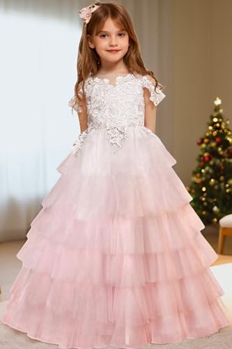 Lace Flower Girl Dresses for Wedding Layered Tulle Girls Bridesmaid First Communion Dress Princess Pageant Party Gown2