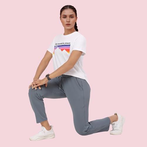 Image of Enamor Mid Rise 7 /8th Length Drawstring Closure Travel Pants for Women - Relaxed Fit, Quick Dry, Antimicrobial - E068