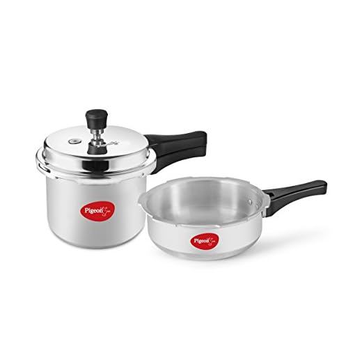 Pigeon by Stovekraft Mini Combi Aluminium Pressure Outer Lid Cooker Set, 2 and 3 Litres with Common Lid (12610) - Silver