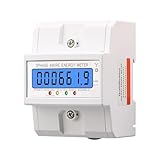 DTS6619 Three Phase Kwh Meter 100A LCD Digital Display with Backlight Power Energy Meters Smart Rail Electric Monitor Energy Monitoring(White)