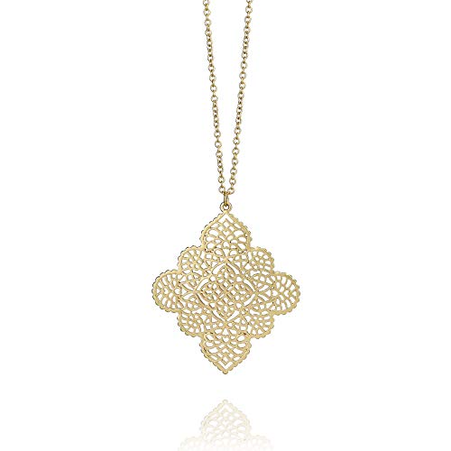 POMINA Gold Geometric Floral Filigree Pendent Long Necklace Simple Casual Fashion Sweater Long Gold Chain Necklace for women