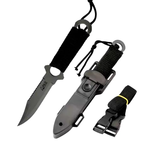 Dive Knife for Scuba Diving with Sheath & Thigh Leg Straps – Stainless Steel Diver Knife with Holster, Rope Cutter & Shears for Snorkelling, Swimming & Outdoor Use