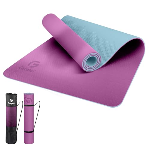 Gruper ヨガマット 6mm 折りたたみヨガマット TPE エクササイズマット フィットネスマット トレーニングマットTPEリング保護素材 軽量 耐久性 肌に優しい 両面の滑り止 屋内運動 ピラティスマット持ち運び 収納簡単 1枚目
