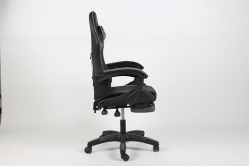 Premium Gaming Chair with Adjustable Leather Backrest and Ergonomic Headrest (Grey)