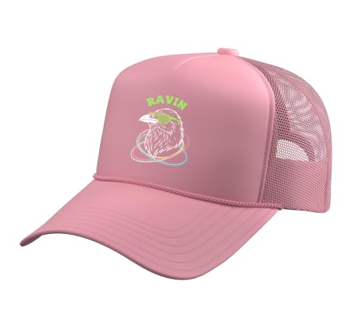 Bird Ravin Retro Raven Sunglasses Orbit Trucker Hat with Adjustable Mesh Back, Pink