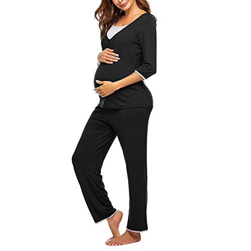 Pigiami Premaman Donna Gravidanza Pigiama Allattamento Set Morbido Top e Pantaloni Autunno e Inverno Due Pezzi per maternità Parto Ospedale/S