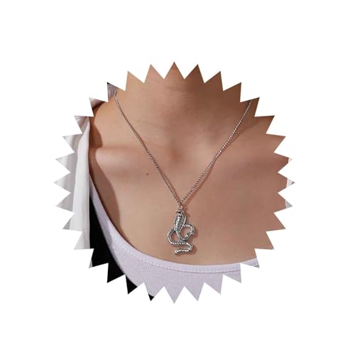 TseanYi Gothic Snake Pendant Necklace Silver Snake Necklace Vintage Serpent Pendant Necklace Punk Snake King Cobra Necklace Chain Goth Dark Jewelry