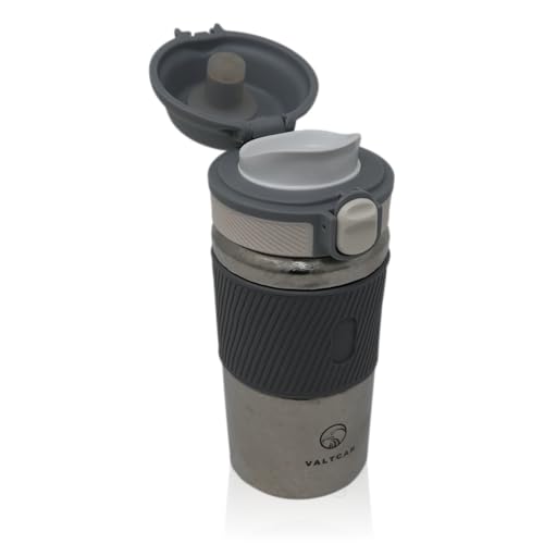 Valtcan Titanium 12oz Double Wall Water Bottle, Keeps Drinks Shakes Lattes Teas Hot and Cold, 380ml Hand Grip, Pop Lock Cap