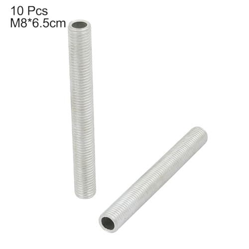 Image of uxcell Lamp Pipe Nipple, M8 Thread 65mm Length Hollow Lamps Repair Part Hardware for Lamp Lights, Zinc Plated Silver Tone, Pack of 10