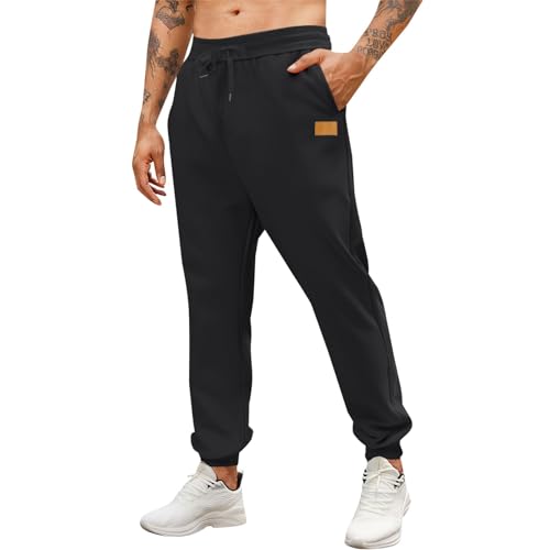 JPLZi Mens Athletic Sweatpants Mens Pants with Zipper Pockets Sweatpants for Men Drawstring Waisted Joggers Casual Loose Fit Cuffed Leg Pants Fashion Streetwear with Pockets Black