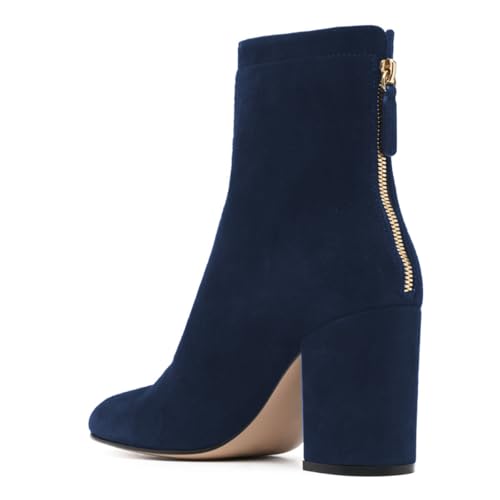miss left Women Chunky High Heel Round Toe Ankle Boots Back Zipper Stylish Casual Party Comfy Short Booties Size 4-16 US3