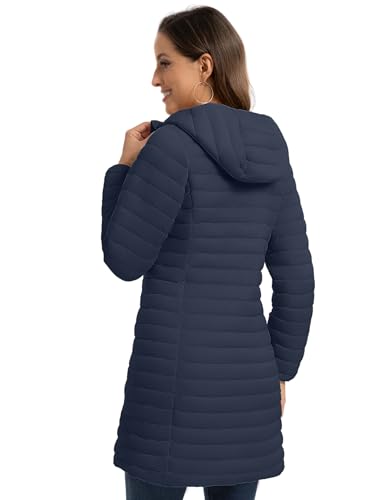 ROYAL MATRIX Packable Puffer Jacket for Women Lightweight Hooded Quilted Long Travel Puffer Coat2