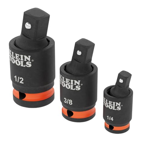 Klein Tools 65843SW Impact Wrench Swivel Socket Adapter Set 3-Piece 15-Degree Pivot 1/4-Inch 3/8-Inch 1/2-Inch Square Drive Fixed-Position and Swivel Impact Wrench to Socket Extensions