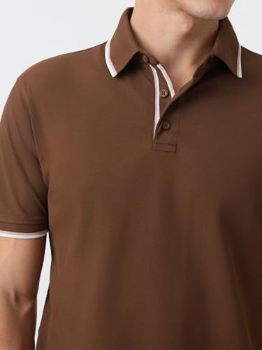 Image of The Souled Store Pique Polo: Men and Boys Short Sleeve Spread Collar Solid Textured Fabric Casual Everyday Office Wear Regular Fit Cotton Polos