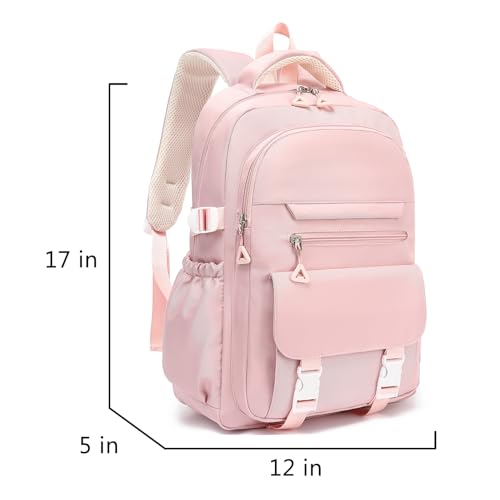 Image of Kids High Middle School Backpack for Girls 5-12 Kawaii Travel Aesthetic Bookbag,Pink