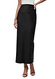 PRETTYGARDEN Long Skirts for Women 2026 Fall Fashion Clothing Faux Leather High Waist Dressy Casual Slit Pencil Maxi Skirt (Black,Small)
