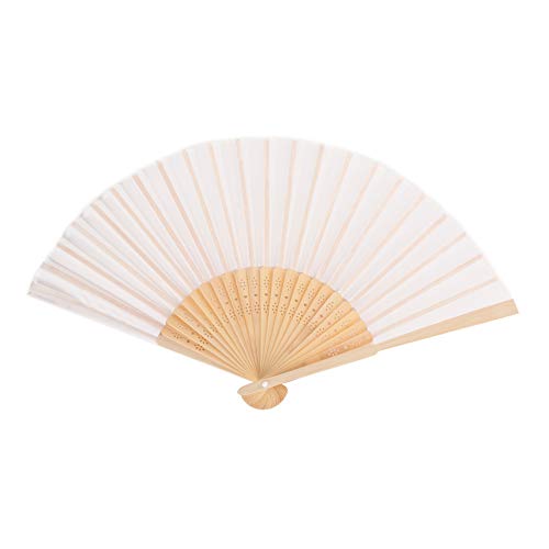 Sepwedd 50Pcs White Imitated Silk Fabric Bamboo Folded Hand Fan Bridal Dancing Props Church Wedding Gift Party Favors With Gift Bags #TOP1