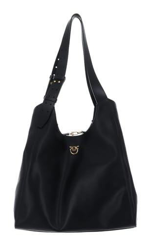 Pinko sac à épaule Tote Classic Belt Nero en cuir noir et boucles dorées
