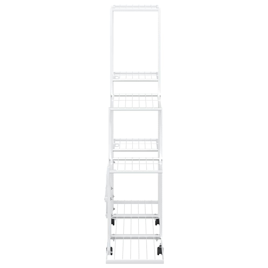 Stojak na kwiaty na kółkach, biały, metalowy, 94,5 x 25 x 92,5 cm, schodek na rośliny i regał na kwiaty, na balkon, taras, do salonu, ogrodu, nowoczesne przechowywanie i dekoracja