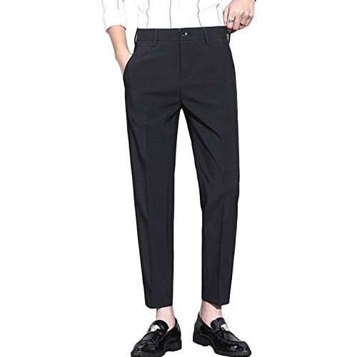 Men's Business Comfort Pant Casual Straight Fit Tapered Wedding Suit Pant Classic Lightweight Loose Fit Trousers (Black,36)