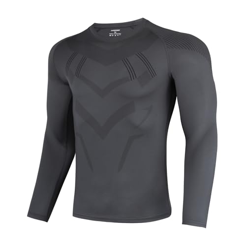 AMZSPORT Maglia Compressione Uomo Maglia Termica Manica Lunga Maglietta Palestra Compression Shirt Ciclismo Sportiva Running, Grigio, L
