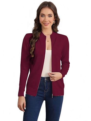 Image of Women's Long Sleeve Zipper Sweater Knit Cardigan Sweater Lightweight Zipper Sweatshirt Casual Jacket