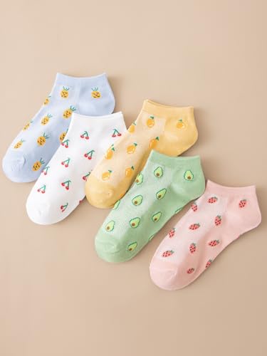 Image of WDIRARA Women's 5 Pair Cute Fruit Graphic Ankle Socks Funny Low Cut Sock Pairs for Girl Teen