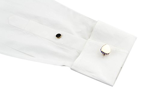 Mancuernillas formales con escudo y piedra azul real para hombre miniatura 3