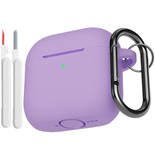 KOKOKA Custodia Case Compatibile con AirPods 4 2024 con Kit di Pulizia, Case Cover Protettiva in Morbido Silicone per AirPods 4ª Generazione con Moschettone, LED Anteriore Visibile, Light Purple