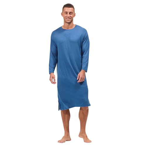 HEAVYWOOD Mens Nightshirt Pajamas Long Sleeve Nightgown Sleepwear Big&Tall Sleep Shirts