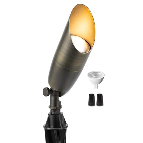 Gardenreet Brass Outdoor Landscape Lights Bronze, 12V AC/DC Low Voltage LED Spot Lights Fixture, IP65 Waterproof Garden Patio Tree Directional Up Light with 5W MR16 Bulb 2700K Warm White