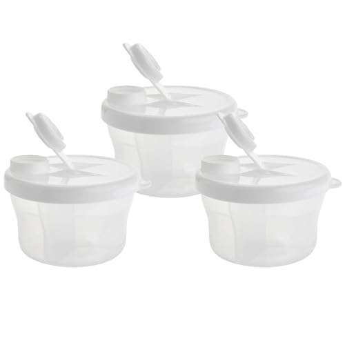 Milk Powder Dispensers 3 Pack Containers Tiny to Tots 0M+ BPA Free 3 Separate Compartment Baby Formula Portioning Storage Containers (White 3 Pack)