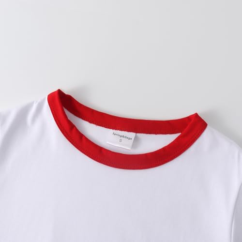 Spring&Gege Boys Short Sleeve Ringer Tee Kids Cotton Sport Crew Neck T-Shirts, White and Red, Size 9-10 Years by Spring&Gege - Used condition - Image 2