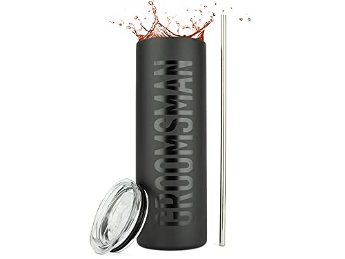 JENVIO Groomsmen Gifts | 20oz Steel Matte Black Travel Tumbler/Mug for Coffee or Cold Drinks | Groomsman Mens Bachelor Party Favors Wedding Day Valentine's Day Gift (Groomsman)