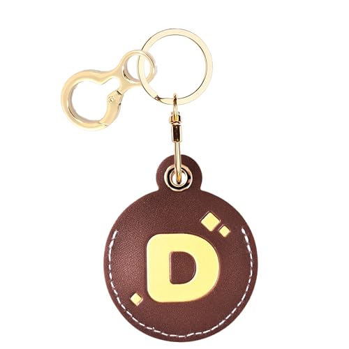 Personalized Initial Letter Leather Keychain Holder Case Compatible with AirTag,Cute Protective Air Tag Cover with Keyring,Anti-Scratch Finder GPS Tracker Case for Pets Keys Wallet(D)