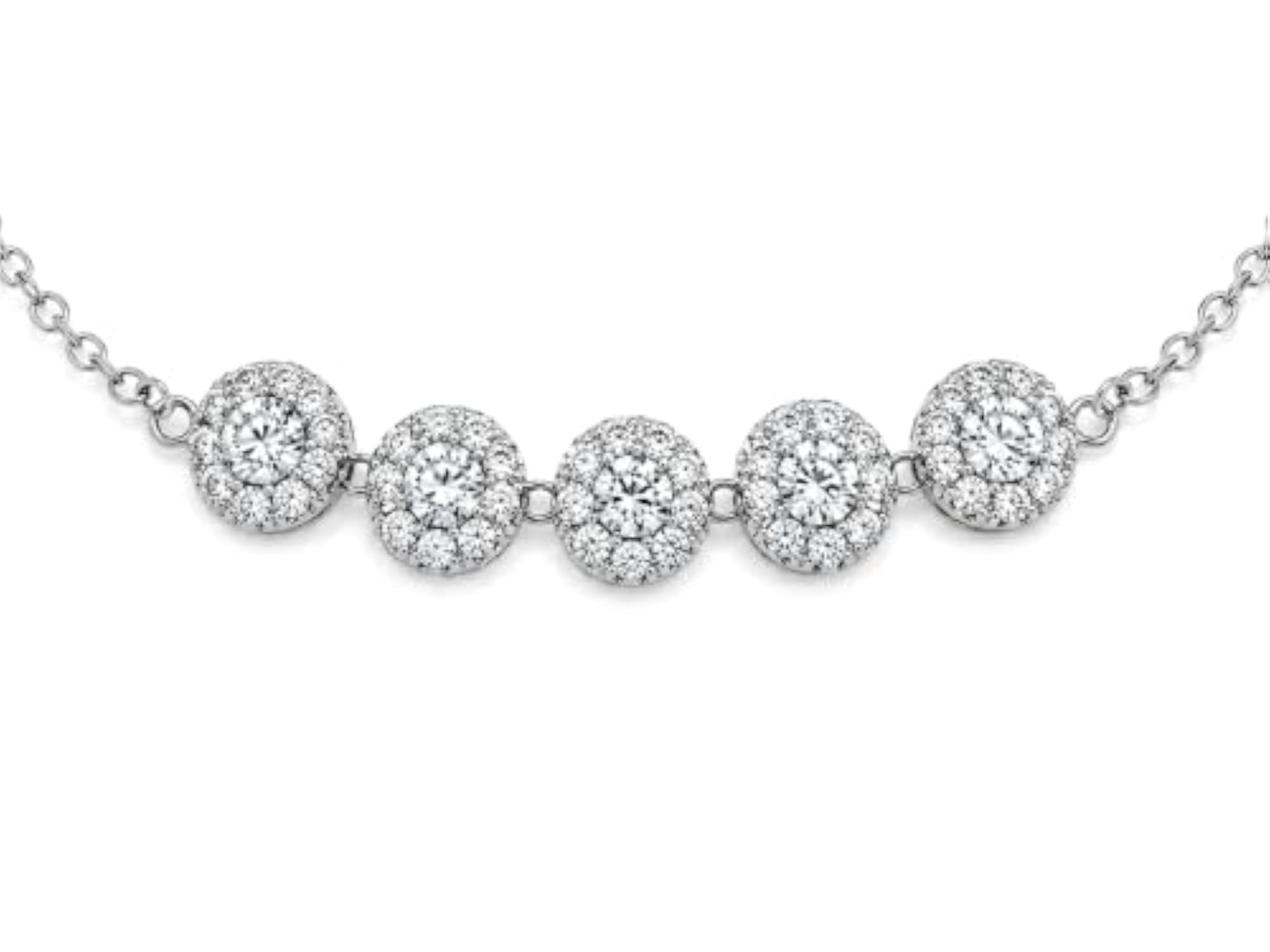 925 Sterling Silver Round Cluster Bracelet, Elegant Gift