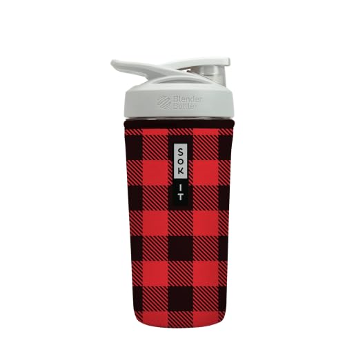 Sok It BotlSok Protein Blender Shaker Bottle Sleeve Insulated Neoprene Cover (Buffalo Check, Fits 28oz Blender)