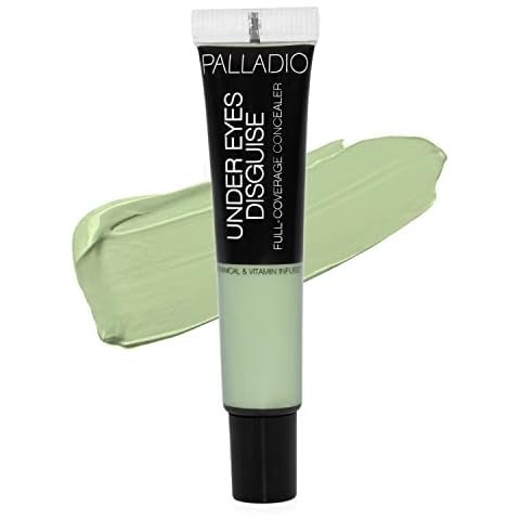 Palladio Under Eyes Disguise Full Coverage Concealer, Green Tea, 0.35 oz, Creamy Face and Eye Concealer, Evens Skin Tone, Conceals Blemishes, Dark Circles and Fine Lines, Use with Concealer Brush Cover