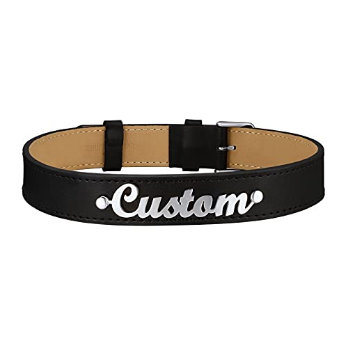 Collier femme ras du cou en cuir noir personnalisable U7 avec prénom