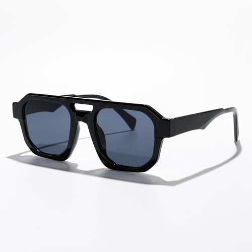 Retro Double Bridge Square Aviator Sunglasses for Men Women Vintage Pilot Shades for Driving Motorcycle Urban Fashion UV400