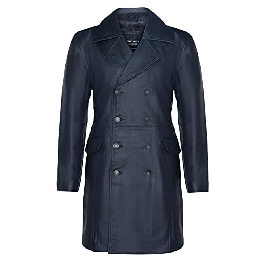 Infinity Leather Pardessus de Trench en Cuir Pour U-Boat Militaire Allemand de la Seconde Guerre Mondiale, Général Noir Pour Homme L