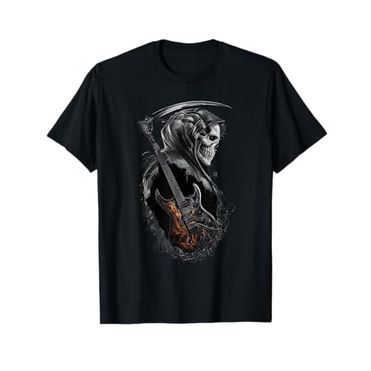 Cyberpunk Grim Reaper con Guitarra Eléctrica Rock Heavy Metal Camiseta