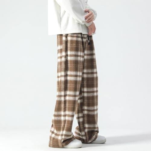 GURUNVANI Mens Vintage Casual Pants Straight Plaid Trousers Drawstring Regular Fit4