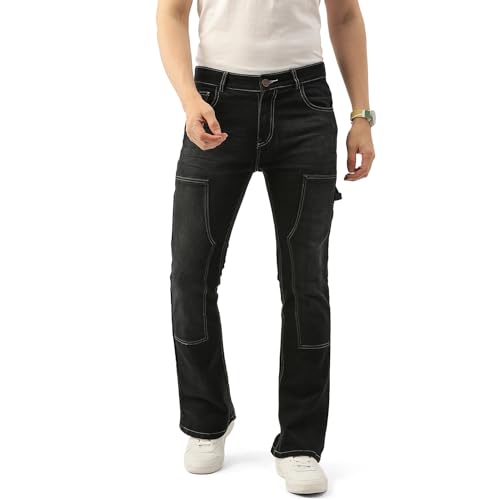 Image of PARIS HAMILTON Men Bootcut Fit Carpenter Style Bellbottom Faded Stretchable Denim Jeans