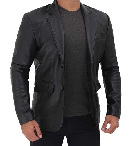 Decrum Lambskin Leather Blazer Men - Real Brown and Black Leather Jacket Men2