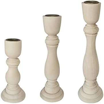 Wooden Candle Holders Set of 3,Unfinished Wood Candlesticks Holders for Taper Candle,Table Centerpieces for Rustic Wedding Party Birthday Home Decoration