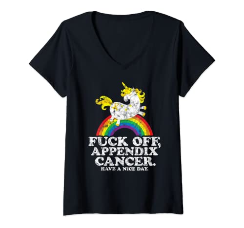 Mujer Apéndice Cancer Shirt | Unicornio | Fuck Off Apéndice Cancer Camiseta Cuello V